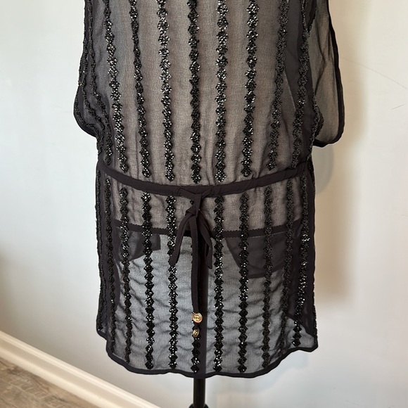 Pacha Ibiza River Island Sequin Black Sheer Sexy Swimsuit Coverup NWT - Picture 3 of 9